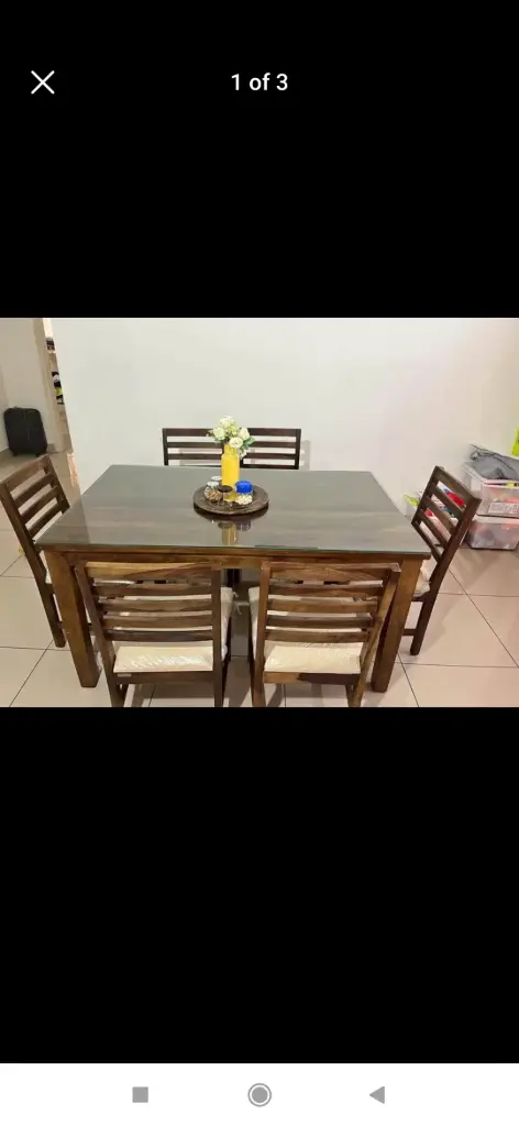 Teak Wood Sagwan polish Dining Table with Glass