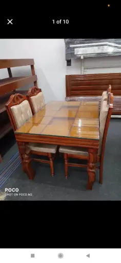 Sit back chairs Dining table Teak Wood with Glass polish