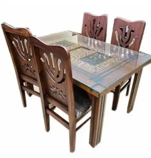 Bjp chairs four seater Dining Tables with glass set