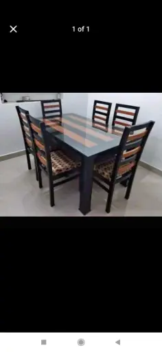 Double colour Dining Tables with Glass set Teak Wood polish