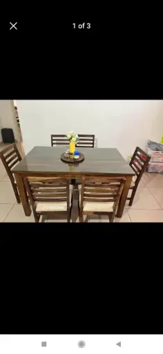 Teak Wood Sagwan polish Dining Table with Glass